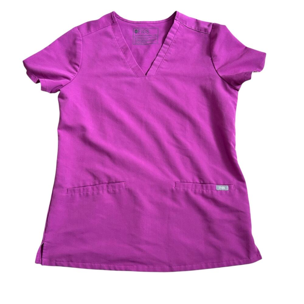 Figs Limited Edition Bright Fuchsia Casma Three-Pocket Scrub Top Womens XS